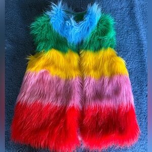 MINI BODEN AUTHENTIC KID RAINBOW COLOR FAUX FUR VEST, TWO SIDE POCKETS VEST